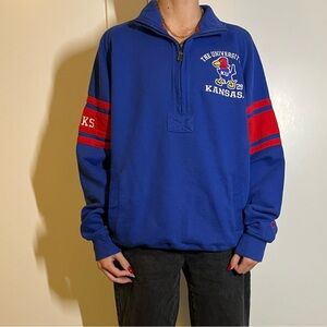 Kansas Champion Blue and Red Men's quarter Zip Up Sweater